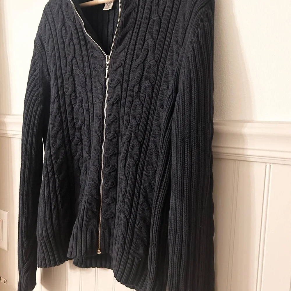 Evan Picone Men’s Large Black Cable Knit Zip-Up Sweater
